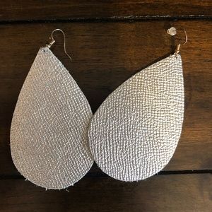 Large Silver Leather Earrings